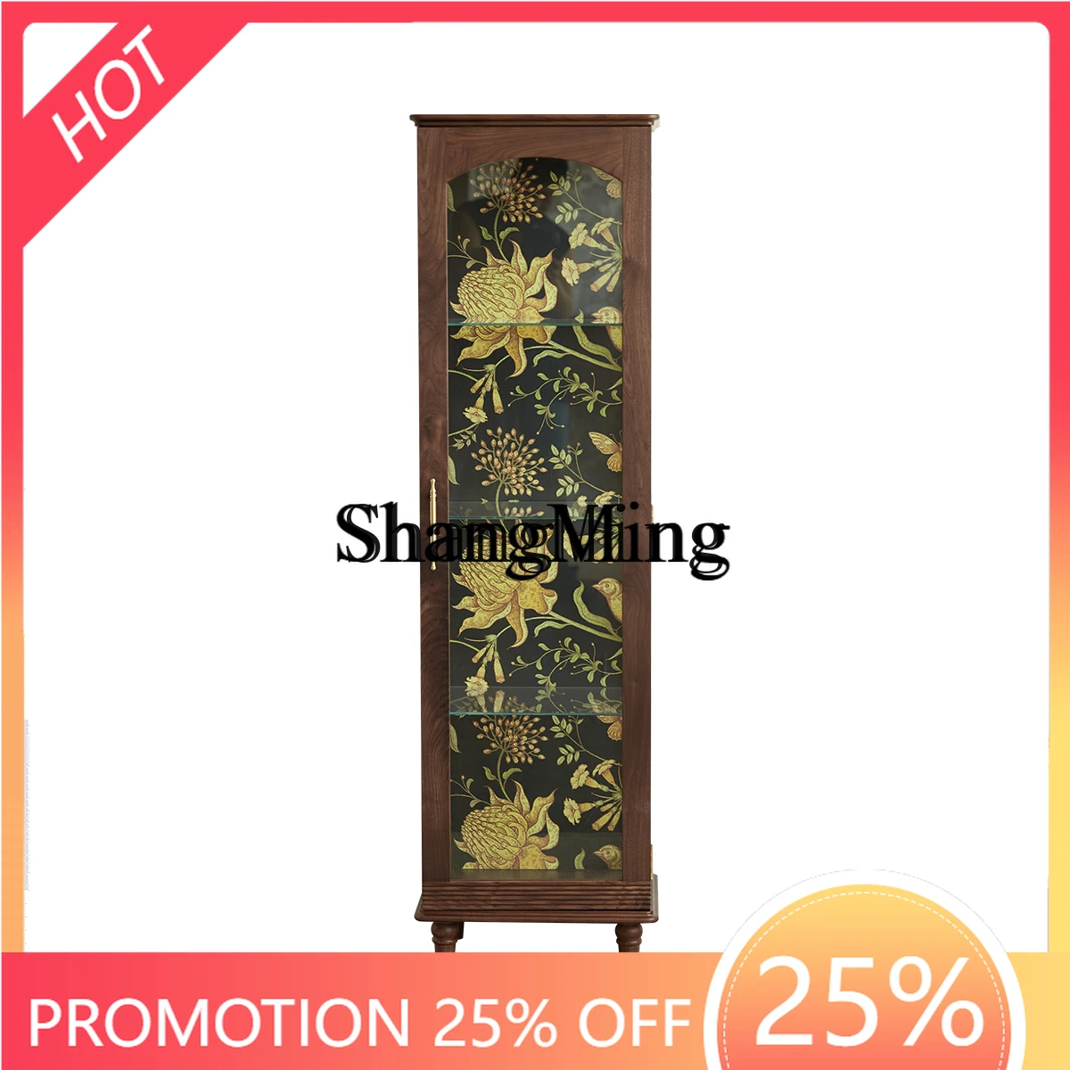 

ZYY Premium Exquisite retro black walnut solid wood bookcase living room glass storage cabinet