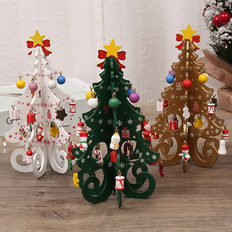 

1 Pcs Wood Christmas Tree Craft Supplies Children's Handmade DIY Stereo Christmas Tree Scene Layout Metal Decorations Ornaments