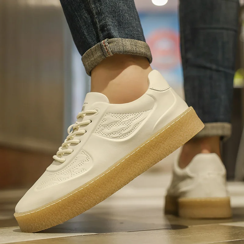 

2024 New Men Genuine Leather Thick Bottom Sneakers Outdoor Antiskid Vulcanized Shoes Casual Fashion Handmade Comfy Walking Shoes