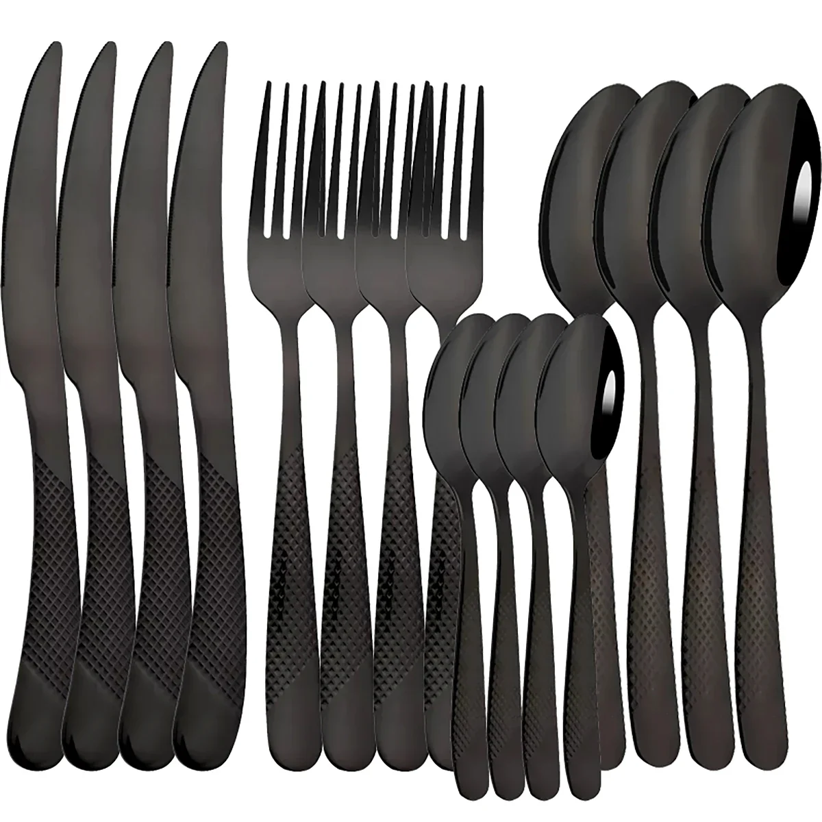 16-teiliges Geschirr-Set aus Edelstahl, schwarz, Messer, Gabel, Löffel, Besteck, Geschirr-Set, Küche, Besteck, Abendessen, Besteck, Tisch-Set