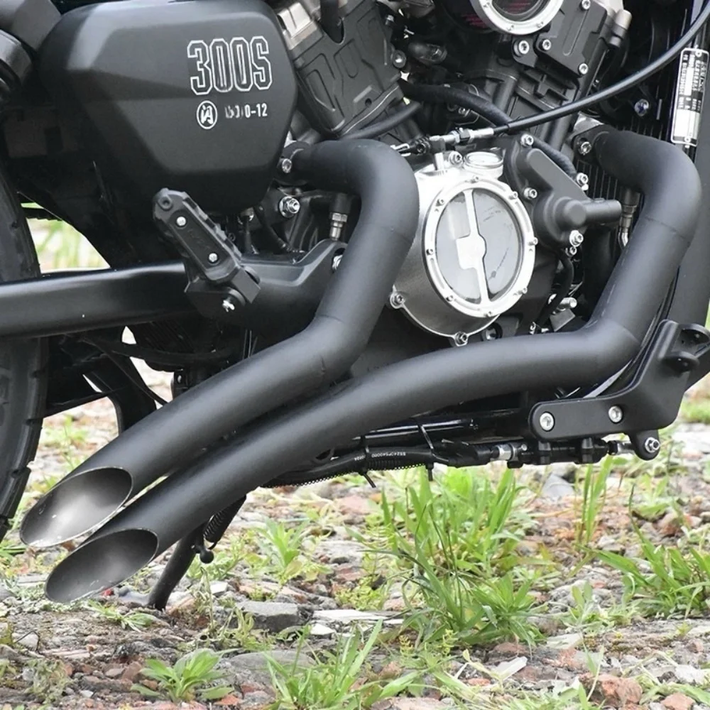 For QJMOTOR SRV 250V300 Dual Outlet Slanted Floor Swept Exhaust Deep Bass r With Heat Shield