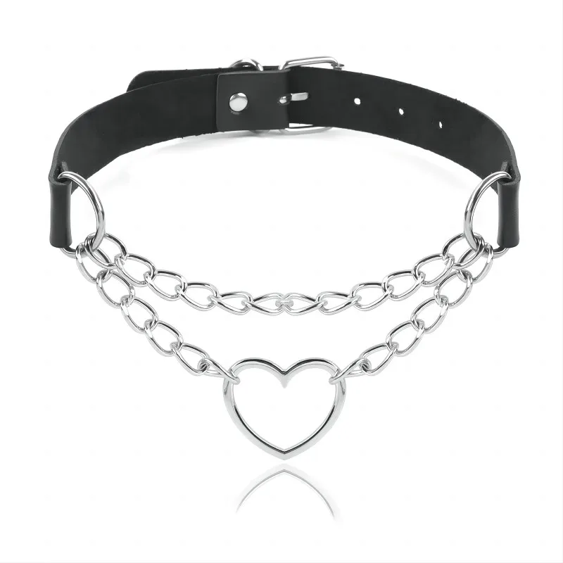 Sexy Necklace Collar Leather Bdsm Cosplay  Heart Collars And Leash Set For Women Bondage Gothic Choker Bell Accessories