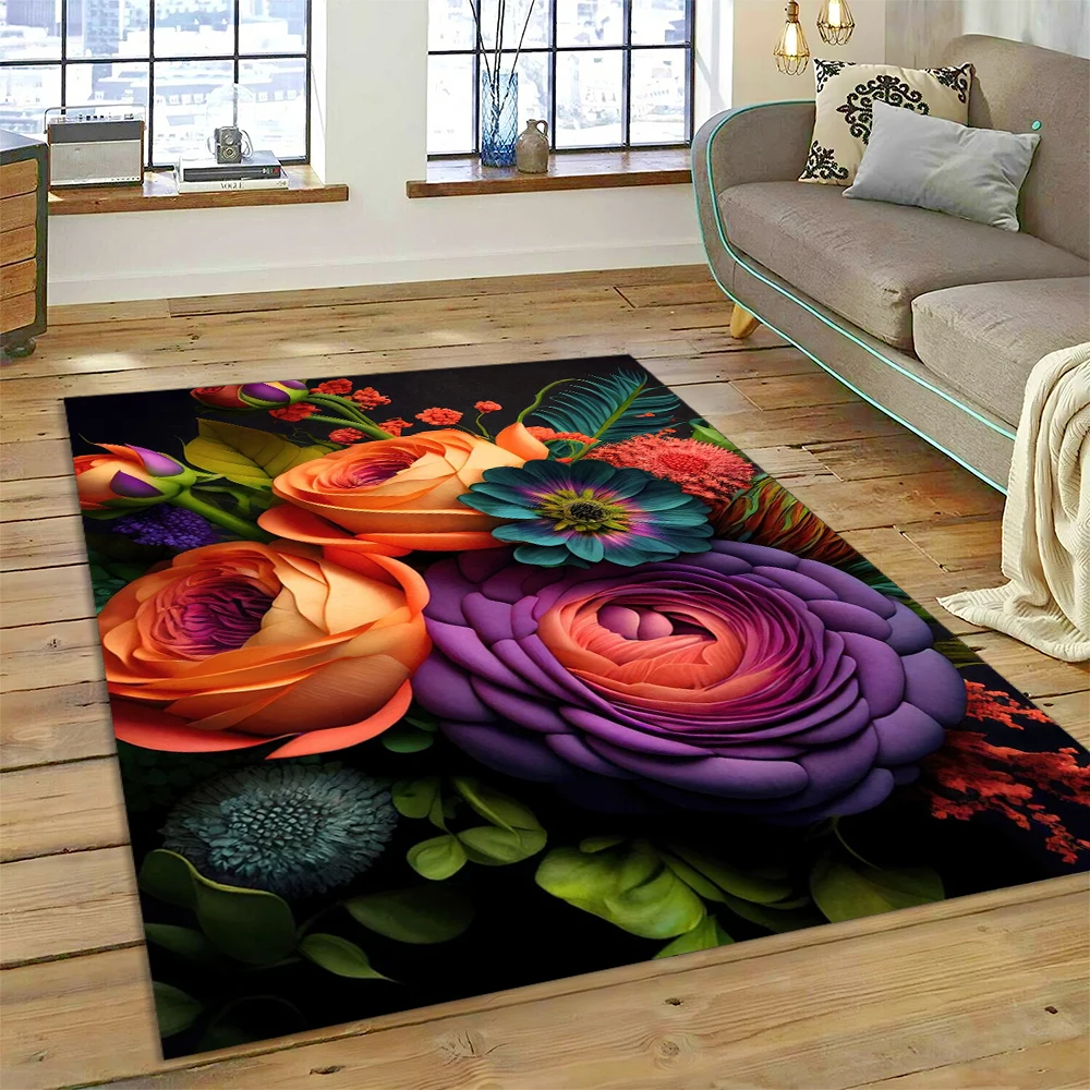 HD Pretty Flower Daisy Rose Chrysanthemum Carpet Rug for Home Living Room Bedroom Sofa Doormat Decor,Kids Area Rug Non-slip Mat