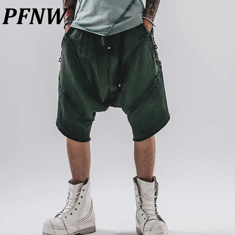 

PFNW Men's Shorts Loose Patchwork Raw Edge Worn-out Washed Straight Trousers Wide Leg Loose Drawstring Menwear Autumn 12C797