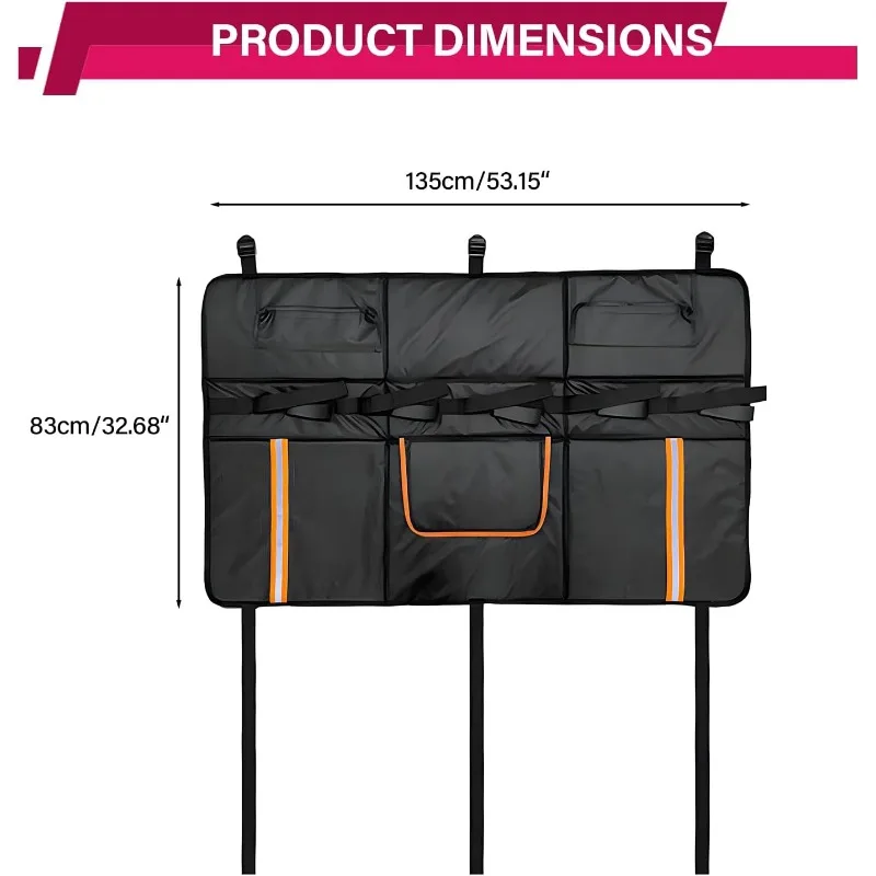 Wasserdichte 53-Zoll-Mountainbike-Pickup-Heckklappenauflage mit reflektierendem Streifen und Werkzeugtasche, geeignet für kompakte und mittelgroße LKWs – Detail 2