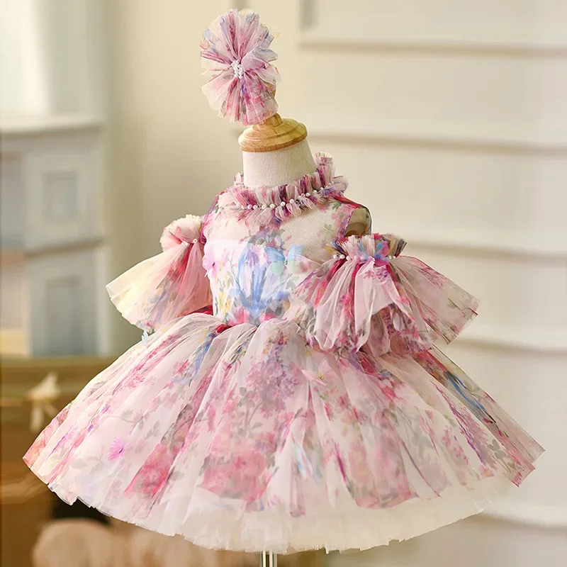 Sweet and cute baby birthday high-definition dress exquisite girl wedding dress new girl net gauze lace skirt 2-10 years old