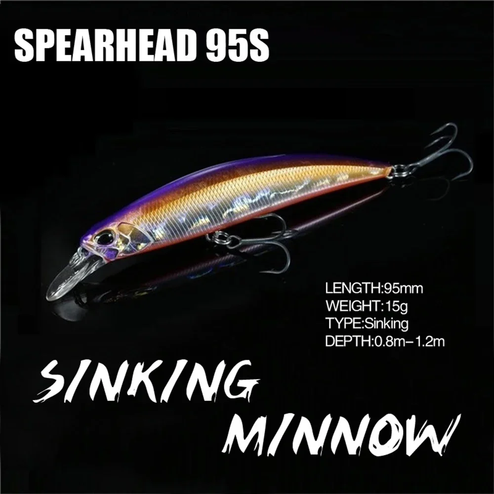 Minnow Lure Spearheadd Ryuki 95S Wobbler for Trolling 9.5cm 15g Bass Fishing Bait Wobbler Long Sinking Trolling Jerkbait Pesca