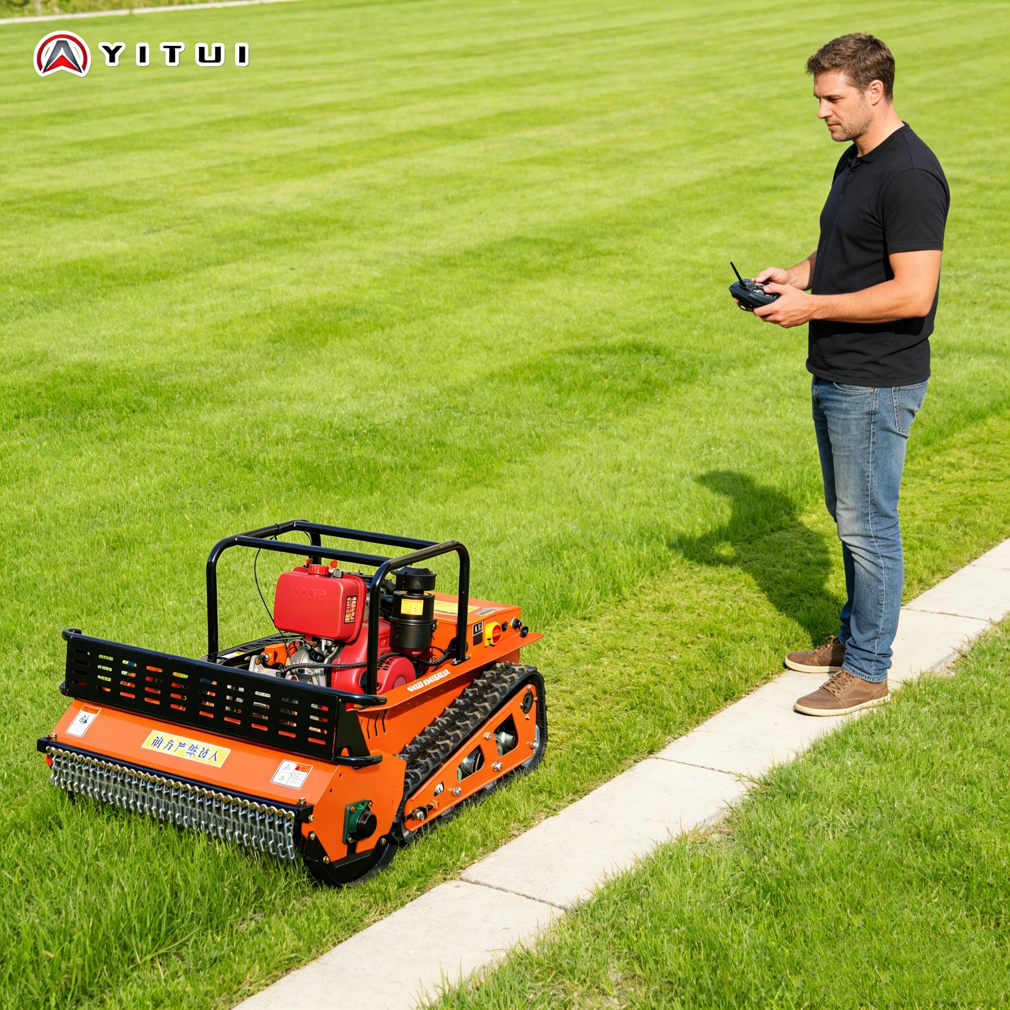 Customized Tracked Diesel Lawn Mower Remote Control GPS Positioning High Efficiency Grass Cutter CE EPA Certified Thick Blades