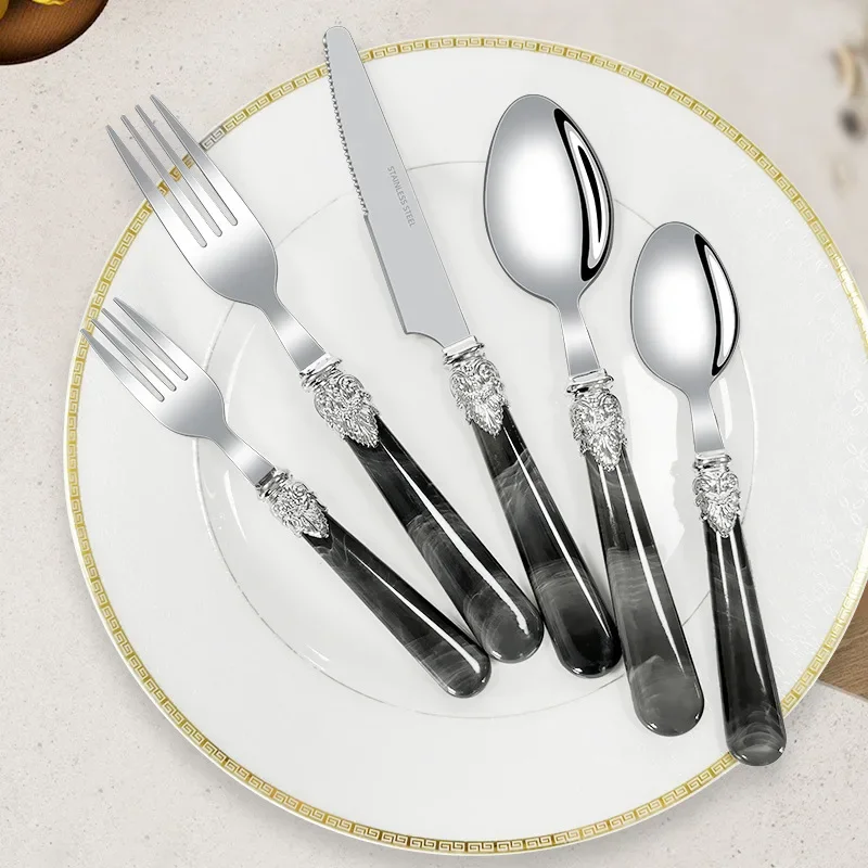 

20/30pcs Flatware Set Stainless Steel Plastics Marbling Handle Cutlery Tableware Knife Fork Spoon Dishwasher Safe Dinnerware