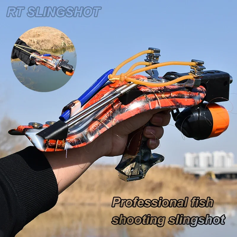 High Quality Professional Fishing Slingshot Catapult Fishing Laser Assisted Aiming Belt Fishing Reel Fish Dart Rubber Band