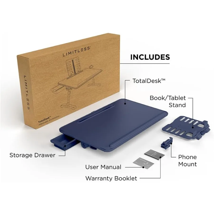 Limitless TotalDesk Portable Workstation and Lap Desk with Adjustable Height and Tilt Navy