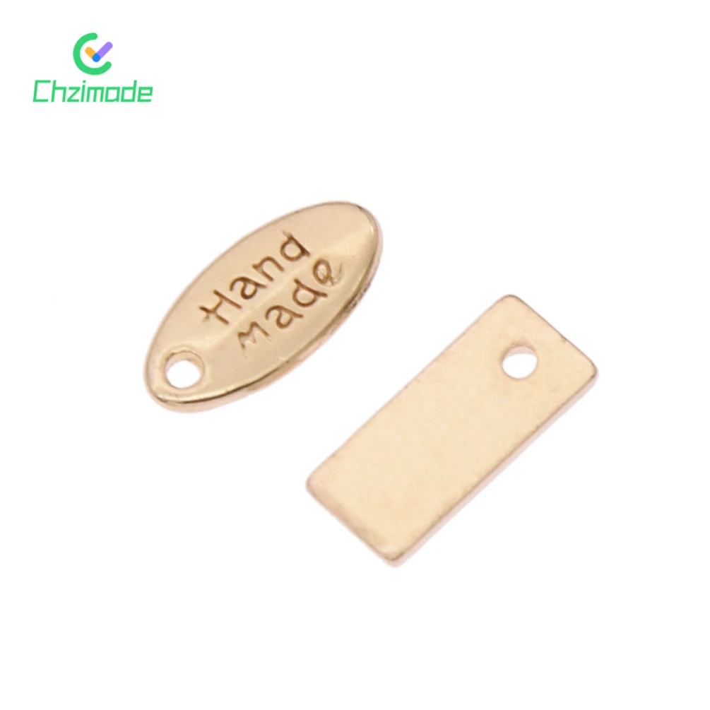 50PCS Metal Letter Labels Gold Handmade Tags For Garment Bags Rectangular Oval DIY Sewing Tags Clothes Decoration Accessories