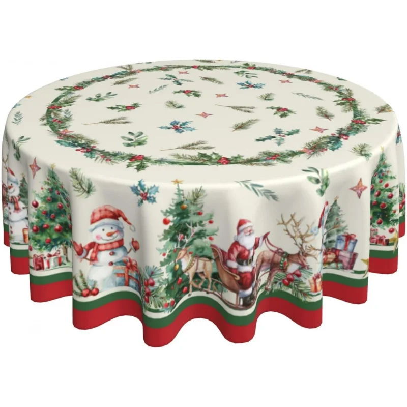 

Christmas circular tablecloth 60X60cm tree snowman deer winter print holiday decoration