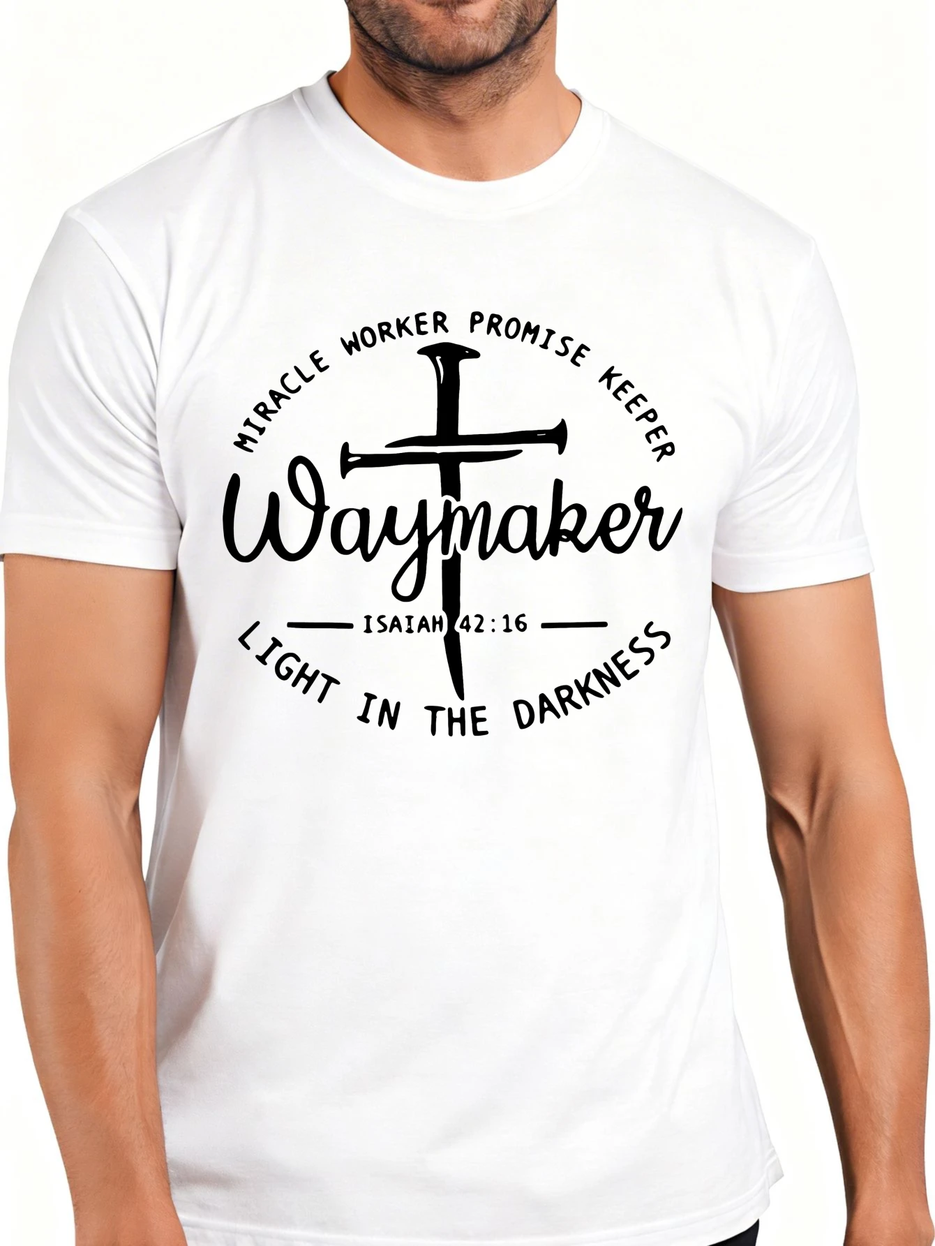 Religious Inspirational Men's T-Shirt, Featuring a Cross and Biblical Verse Design, Suitable for Faith-Based Daily Wear, Church Activities, and a Spiritual Gift for Believers.