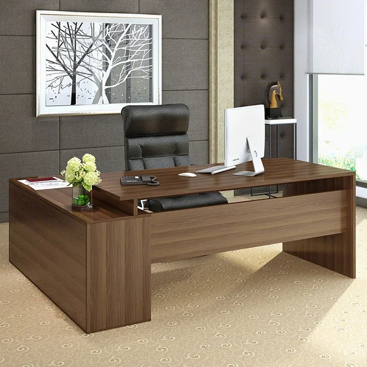 Office desk and chair combination simple modern boss single office furniture president manager desk with side cabinet