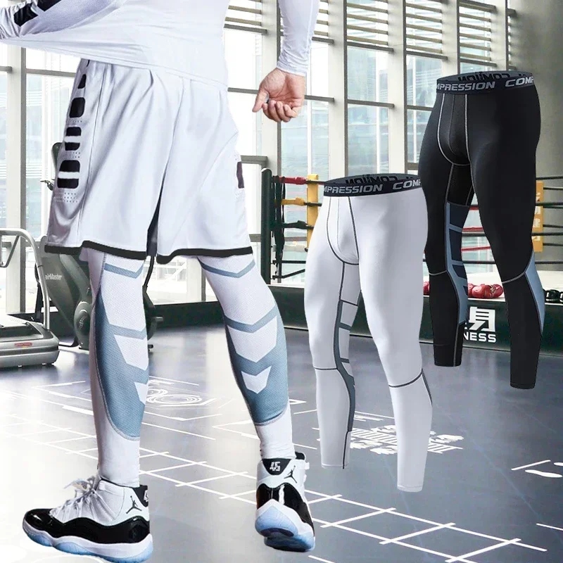 Męskie spodnie kompresyjne Męskie rajstopy Legginsy do biegania Siłownia Sport Fitness Quick Dry Fit Jogging Trening Białe czarne spodnie