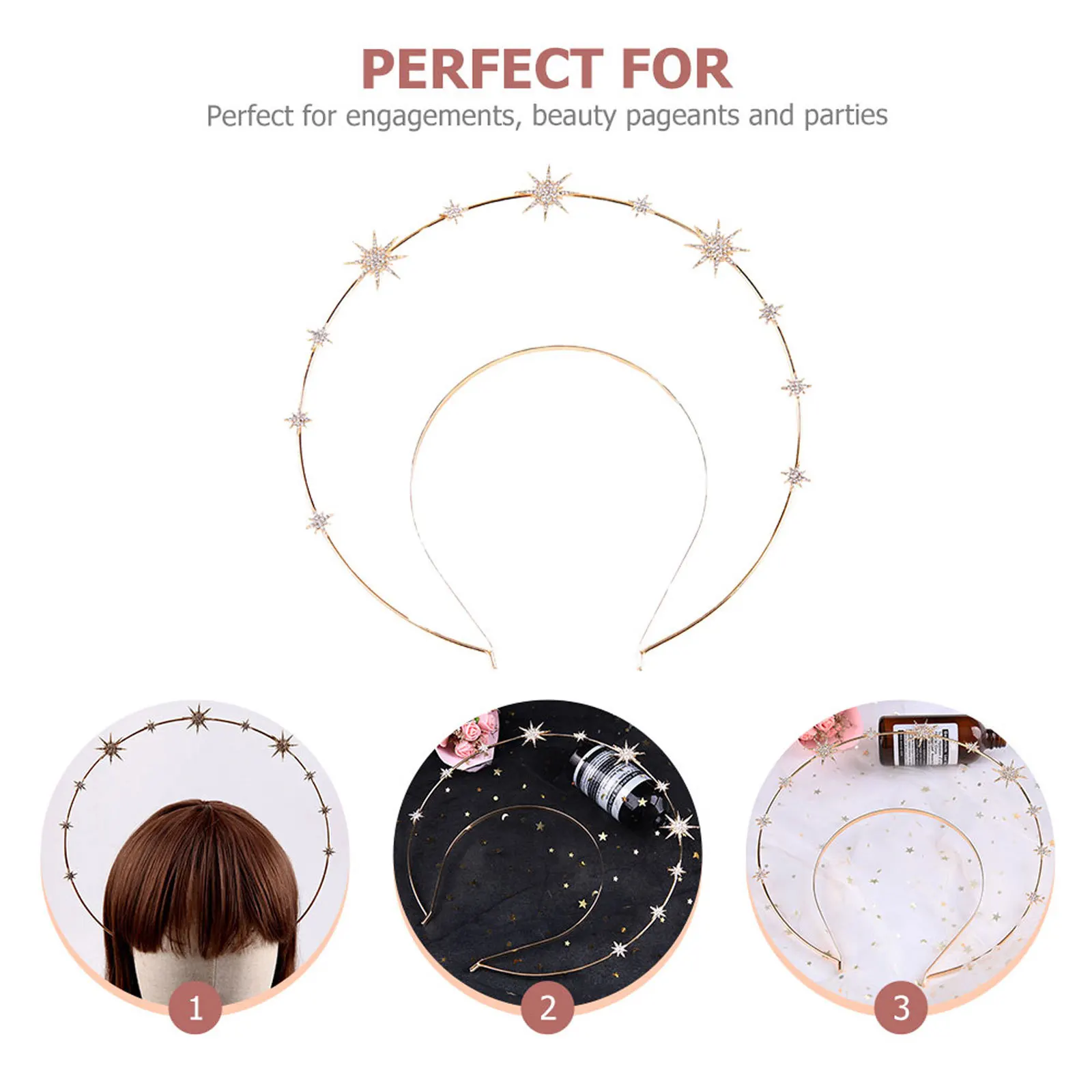 

Elegant Headband Star Design Decorative Accessory Exquisite Baroque Crown for Women Party Cosplay Photo Prop