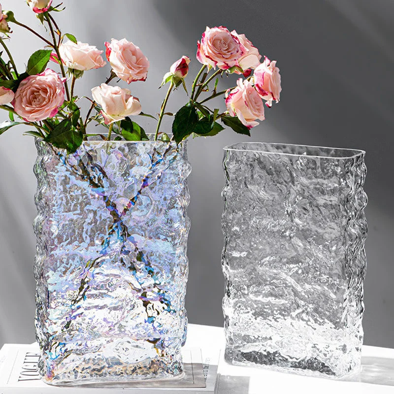 

Nordic Glacier Flower Vase Transparent Hydroponic Glass Vase Luxury Clear Vases For Table Centerpieces Wedding Living Room Decor