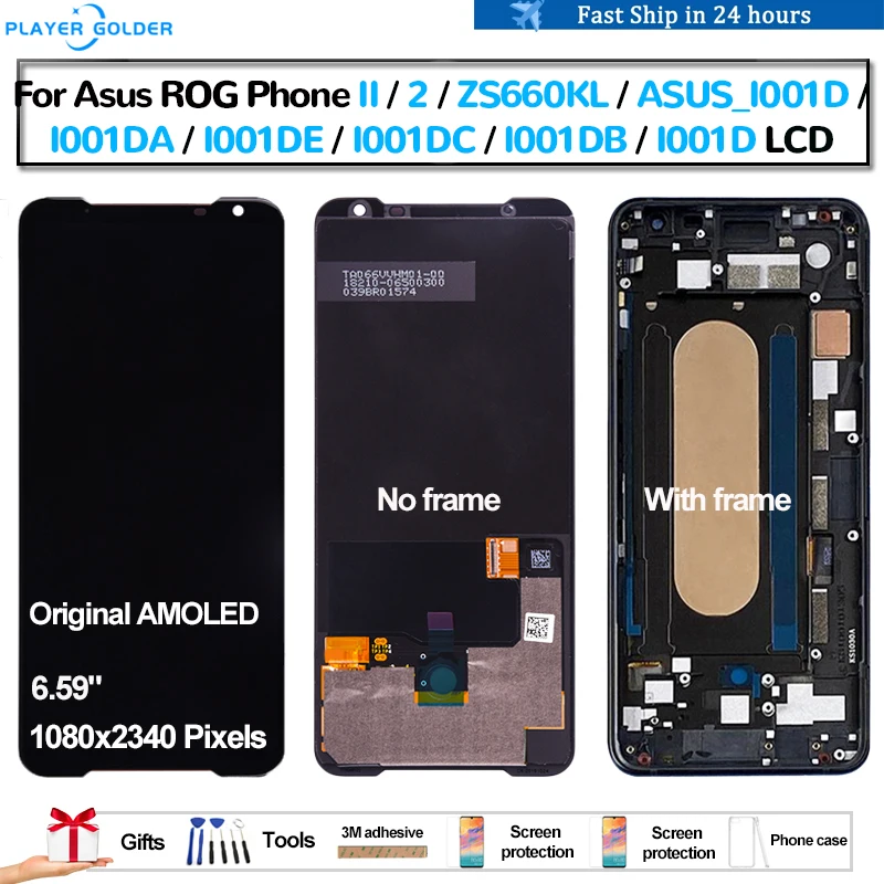 

Original AMOLED For Asus ROG Phone II 2 ZS660KL I001D I001DA Pantalla lcd Display Touch Panel Screen Digitizer Assembly Repair