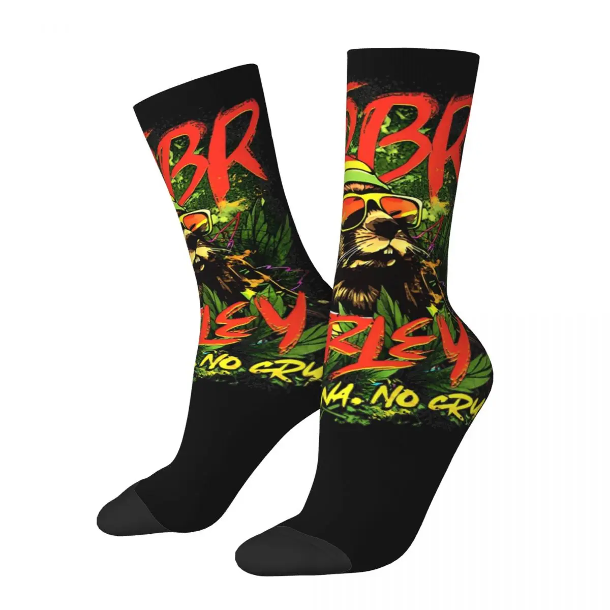 Funny Bobr Marley No Kurwa No Cry Basketball Socks Bobr Kurwa Meme Polyester Crew Socks for Women Men Sweat Absorbing