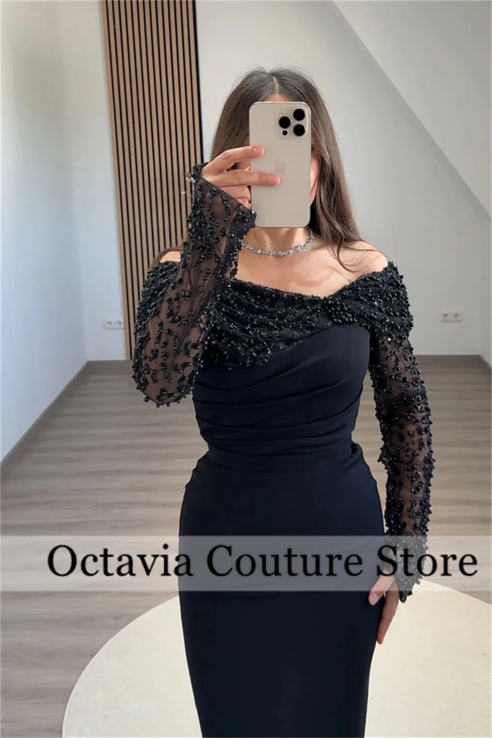 Schwarze Abendkleider, Perlen, Pailletten, Anlass, Abschlussballkleid, lange Ärmel, individuelles Abschlussball-Partykleid, Hochzeit, Robe De Bal فستان