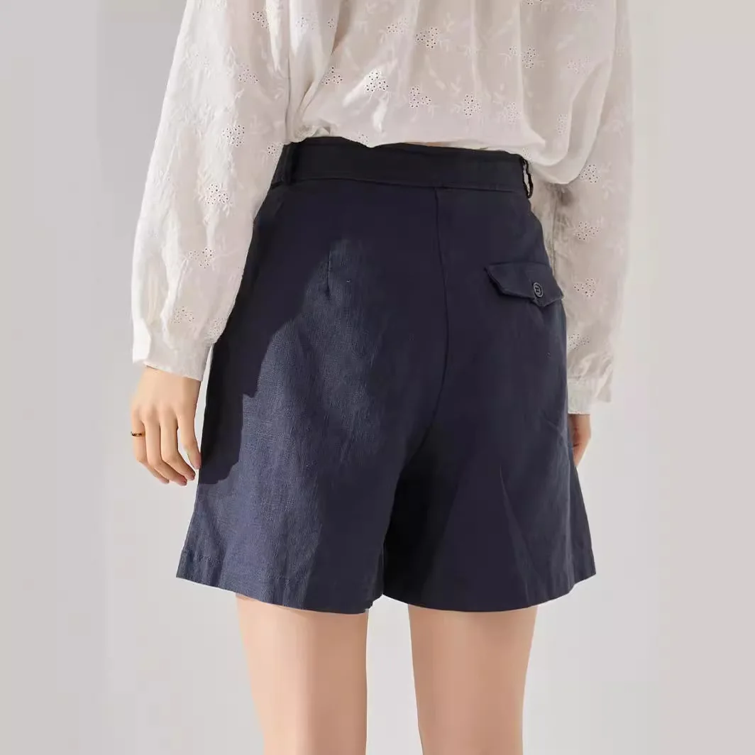 Shorts aus Baumwolle und Ramie mit hoher Taille für Frauen mit entspanntem und faulem Stil, perfekt für jeden Anlass