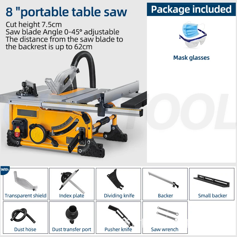 Imagem -06 - Máquina Portátil do Woodworking para Jobsite Corte de Madeira Saw Poeira Livre Extension Table 210 mm 8
