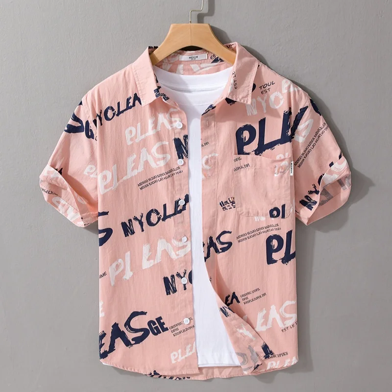 

Trendy Printed Letter Cotton ort Sve Men's irt Summer Breathable Comfortable Faionable Versatile Thin Casual irt