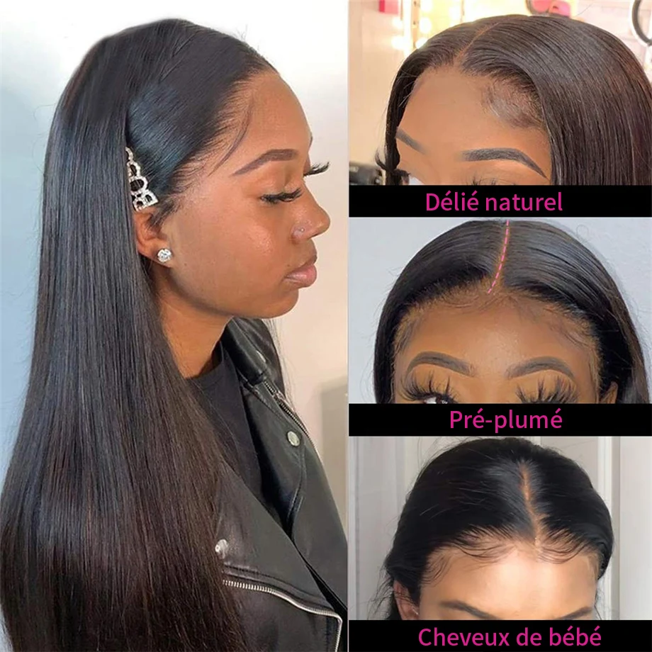 Perruque Cheveux Humain Straight Brazilian Human hair 13x4 Lace Frontal 100% Human Hair 4x4 Lace Closure Natural Color Remy Hair