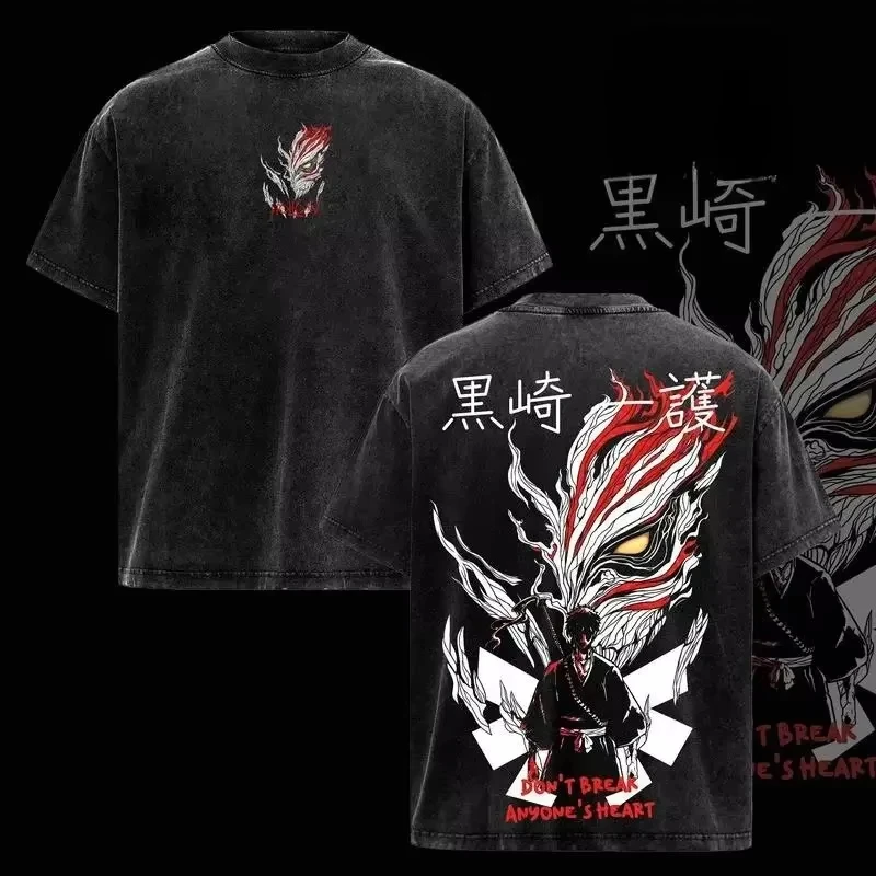 Rukia Kuchiki Shirt Vintage Washed Unisex Oversized BLEACH Kurosaki Ichigo Streetwear Soft Cotton Short Sleeve Tee Gift Clothing