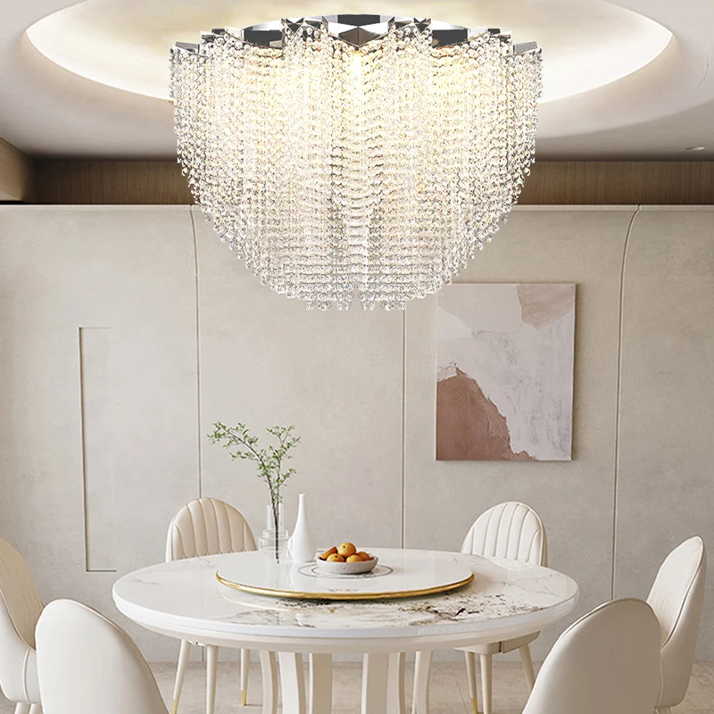 

Luxury LED Crystal Tassel Ceiling Lights for Dining Room Plafonnier Lustre Remote Chrome Ceiling Lamp Home Decor Lighting