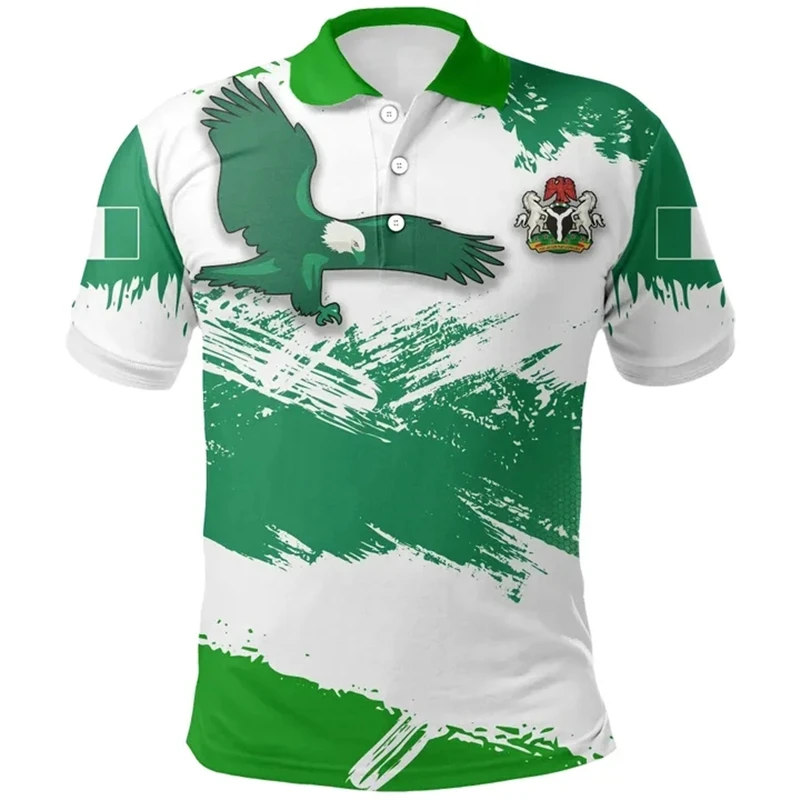 Africa Nigeria Flag Map 3D Print Polo Shirts For Men Clothes National Emblem Horse Eagle Short Sleeve POLO Shirt Boy Jersey Tops