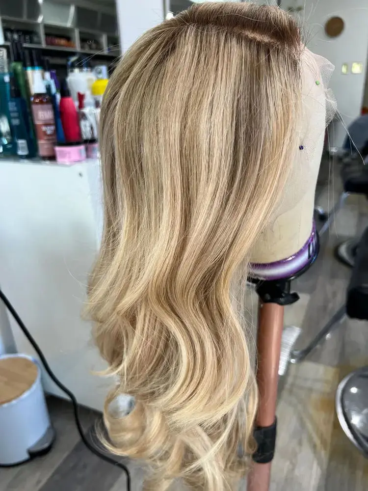 Highlight Ash Blonde Futura Wig With Dark Roots Loose Wave Synthetic Wigs Realistic Look Natural Hairline High Density Hair