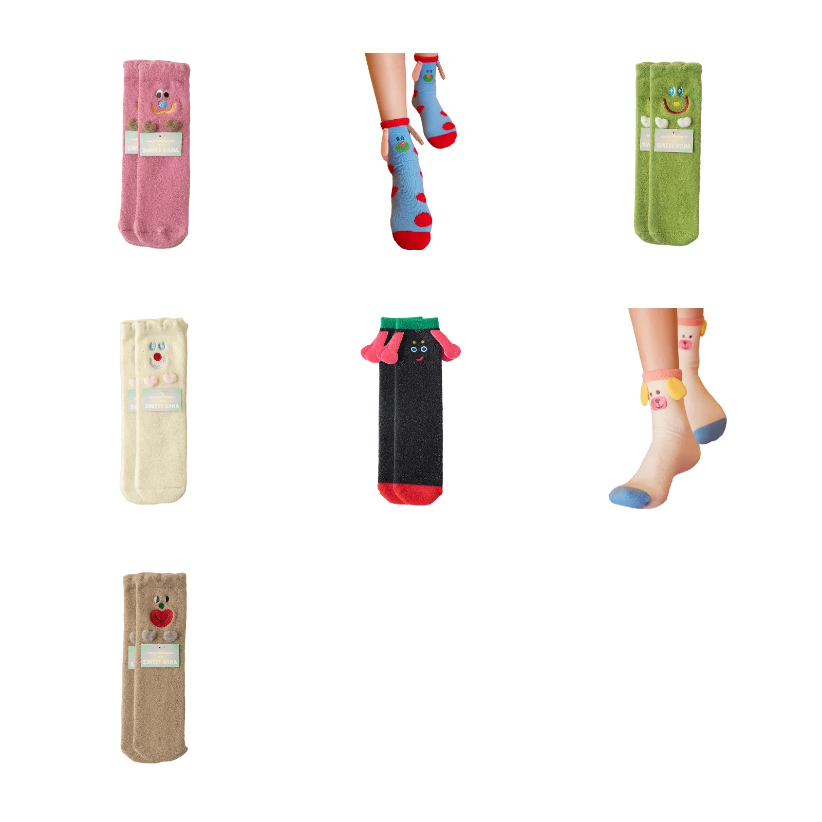 

Coral velvet women's warm mid-calf socks 7 color combination: rose pink/red polka dot/green/white/black/khaki/8032 white