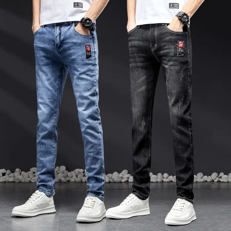 Celana Denim pria, celana Denim kualitas tinggi, nyaman, kasual, kaki ramping elastis, warna Solid, mode baru, musim semi/musim panas, 2024, 28-38