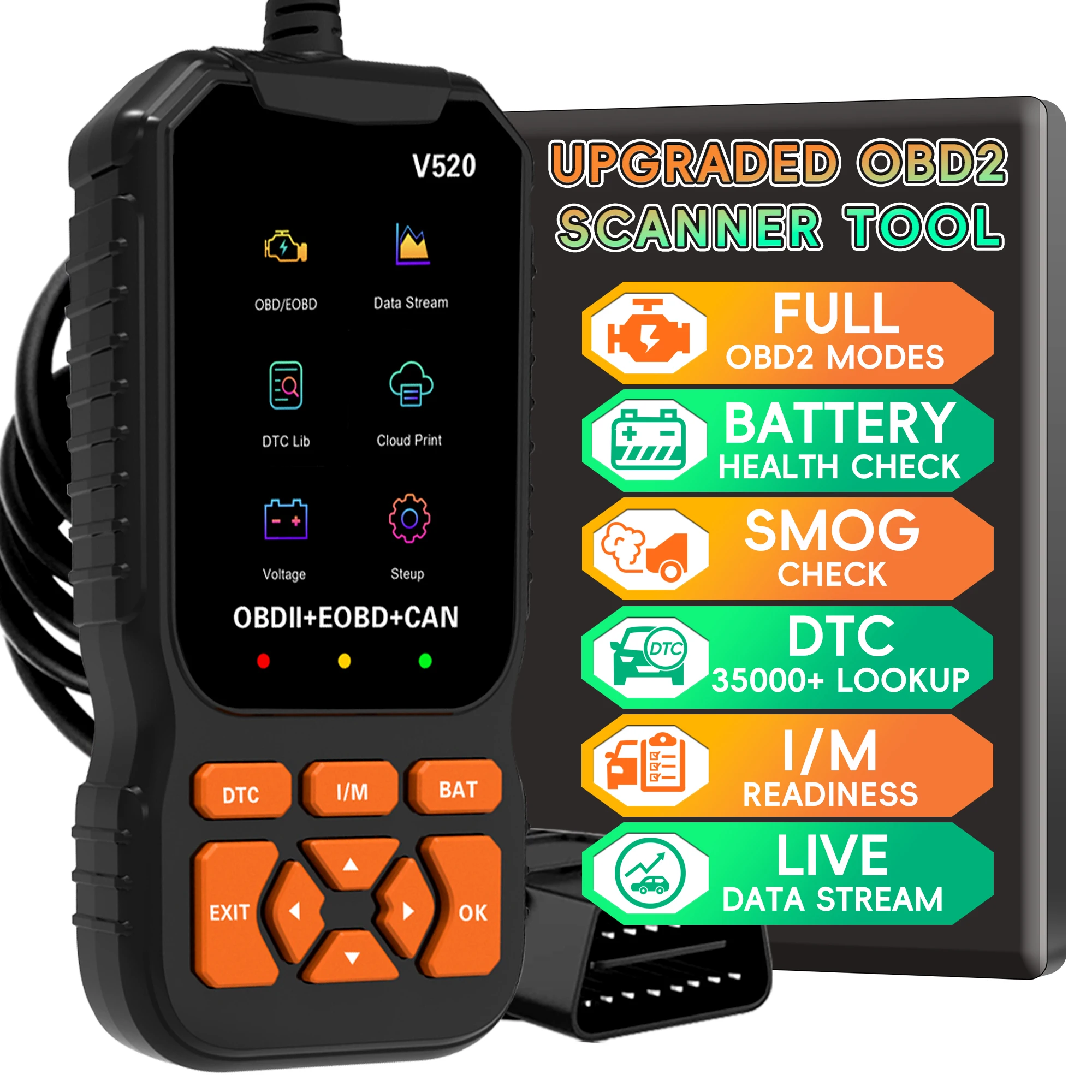 Professional OBD2 Scanner Diagnostic Tool, Enhanced Check Engine Code Reader, Car OBDII/EOBD Scanner