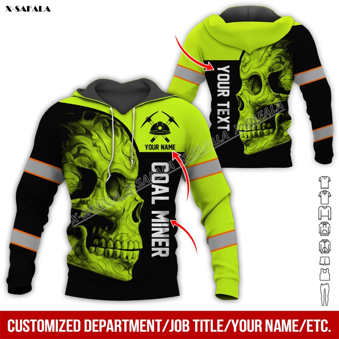 

Custom Department Name Skull Miner 3D Printed Reflective Jumper Hoodie Men Pullover Jersey Shirt Safety Non-Workwear Uniform