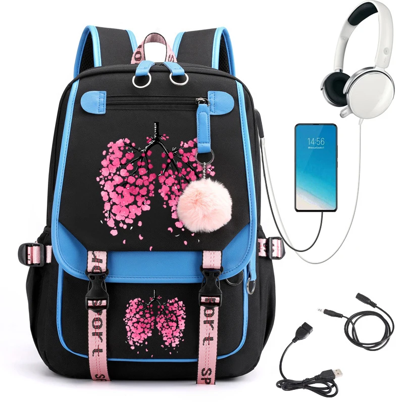 

Sakura Hanahaki Lungs Cute High School Bags Girls Student Many Pockets Waterproof School Backpack Teenage Girl Campus Backpacks