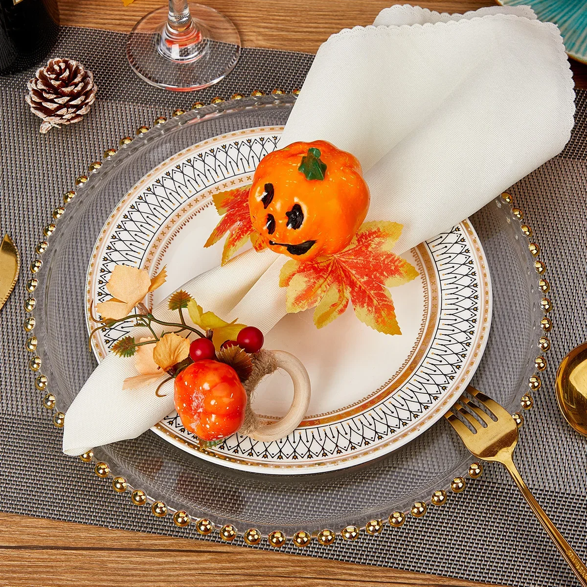 Spooky Pumpkin Head Halloween Napkin Ring Hotel Holiday Table Setting Mouth Cloth Ring New Fake Maple Leaf Napkin Buckle