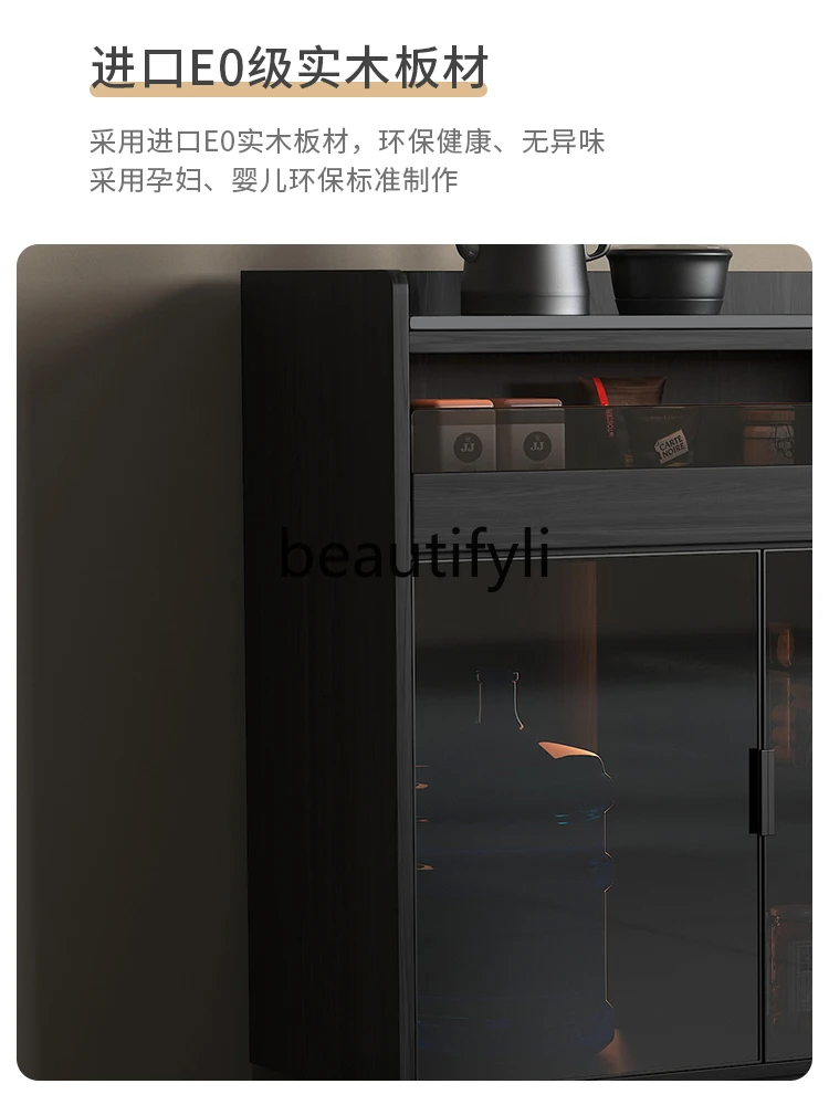 Rock slab dining side cabinet Solid wood tea bar machine Integrated automatic water supply kettle Tea wine cabinet