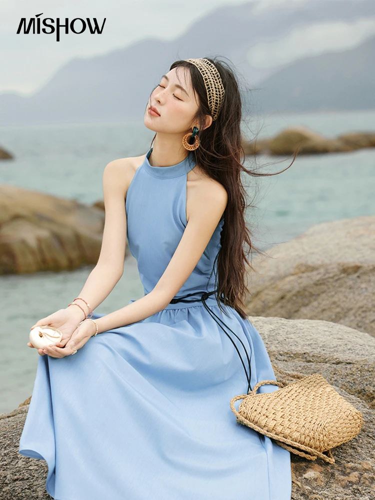 

MISHOW Korean Summer Dresses Women 2025 New Sleeveless Halter Neck Slimming A-line Dress Female Fashion Holiday Style MXE31L2221