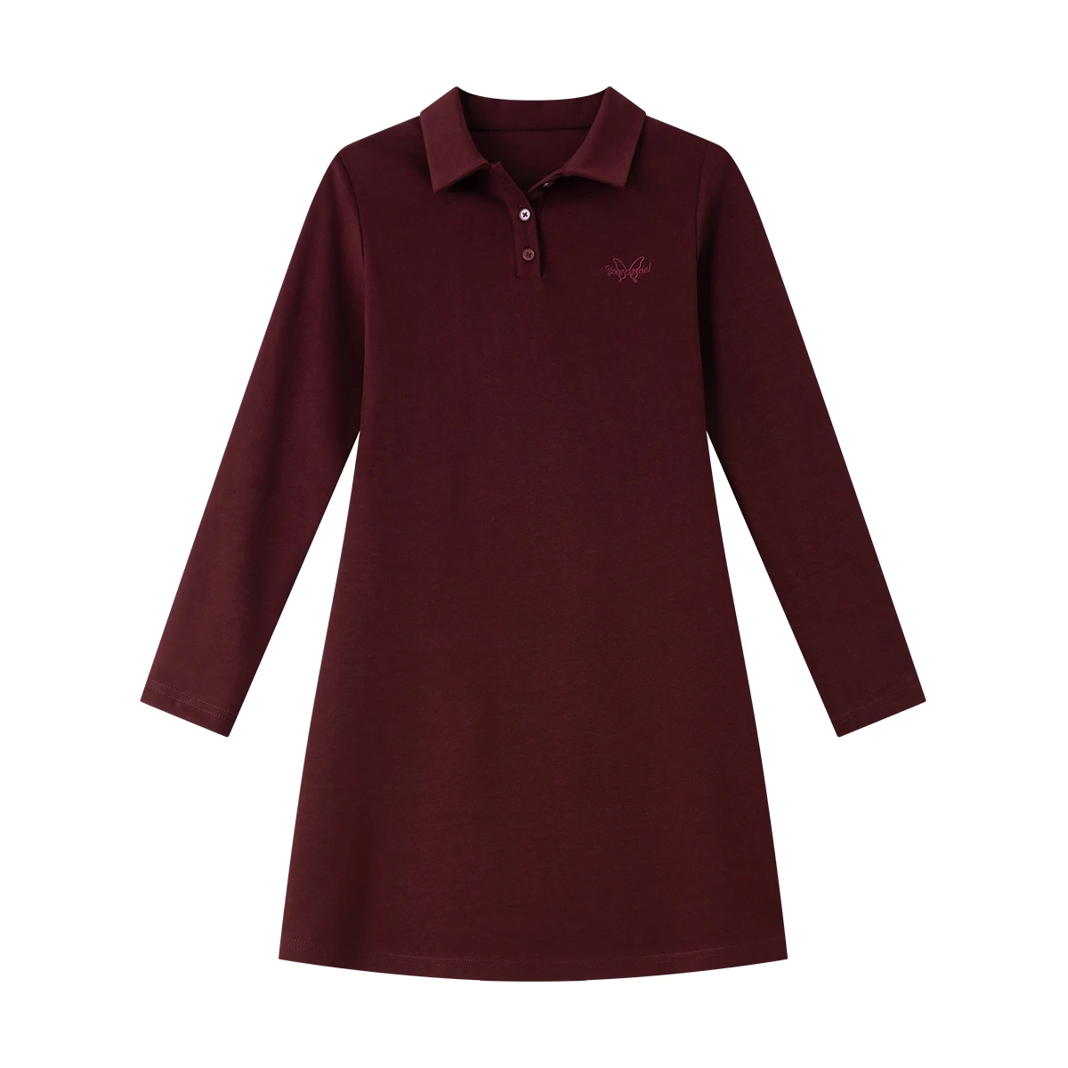 VIMLY Abiti rossi da donna Sportivi Autunno2025 Nuovo elegante collo alto Abito corto femminile Lettera ricamata A-line Abito da donna A2237