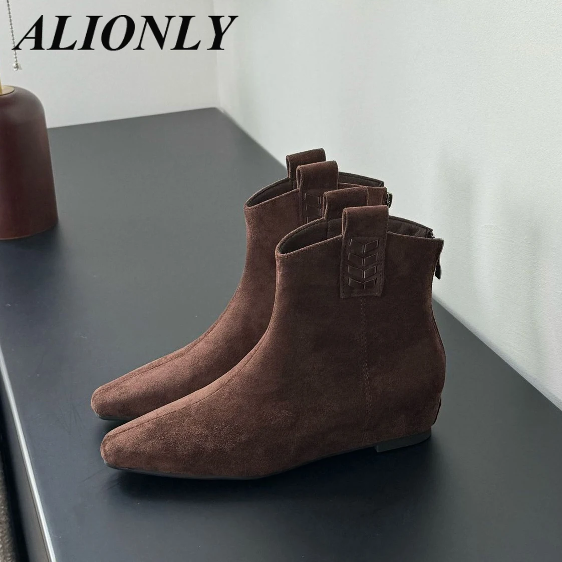 

Alionly 2026 New Fashion Splicing Pointed Toe Women Ankle Boots Shoes Autumn Winter Low Heels Western Modern Booties
