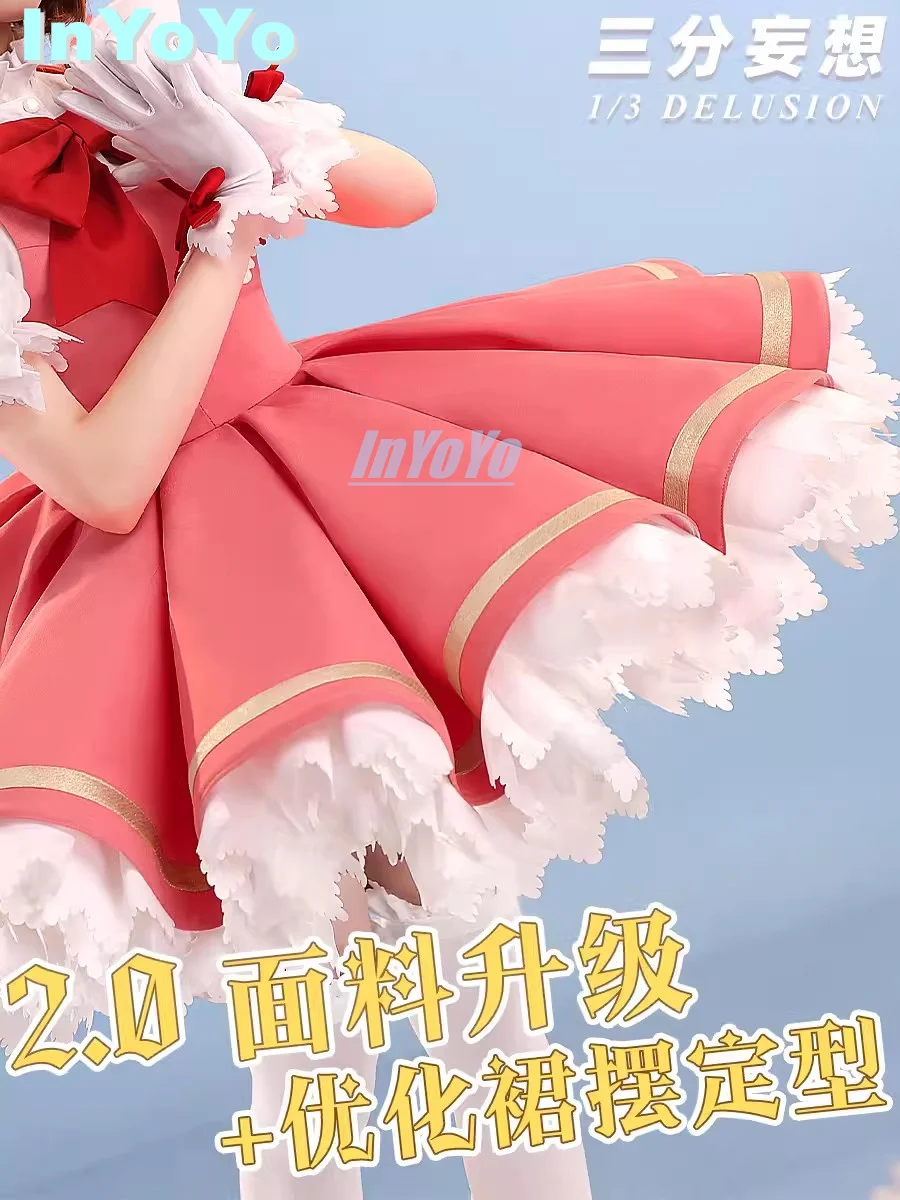 InYoYo Sakura Cosplay Costume Anime Card Captor Pink Lolita Lovely Dress Wings Carnival Halloween Party Outfit For Women NEW