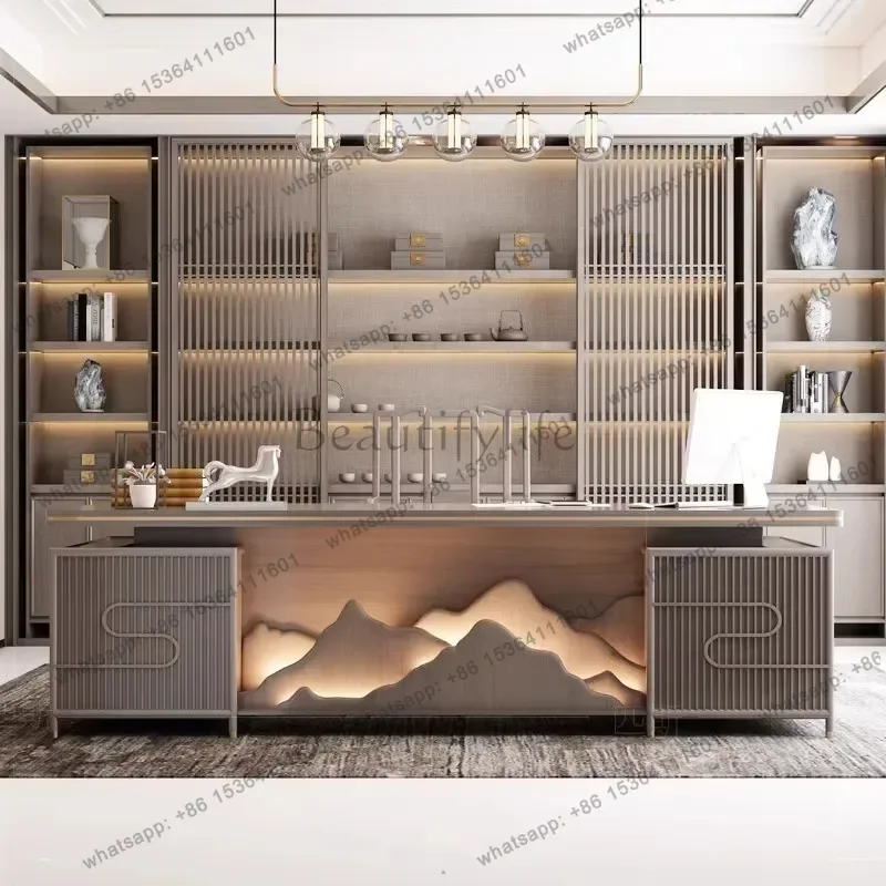 LD Light Luxury Designer Office Desk Long Straight Art Designer Secretary Office Desk High End Designer Schreibtisch Furniture