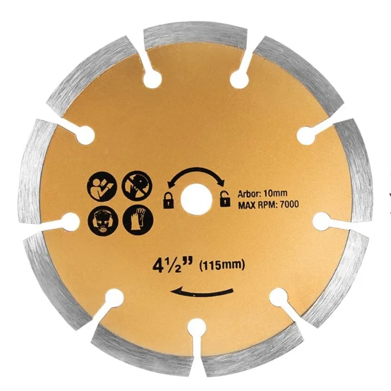 

1 шт. 4-1/2 дюйма дисковая пила, непрерывная сегментированная турбо-обод, циркулярная пила для сухой и влажной уборки, 3/8-дюймовая оправка для плитки, кладки