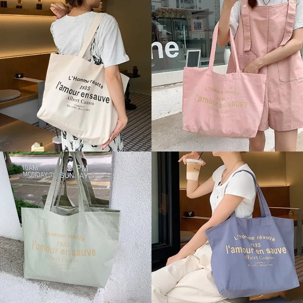 Women Canvas Shoulder Bag Albert Camus L\'homme révolté Shopping Bag Eco Cotton Shopper Purse Cloth Fabric Handbag Tote For Girls