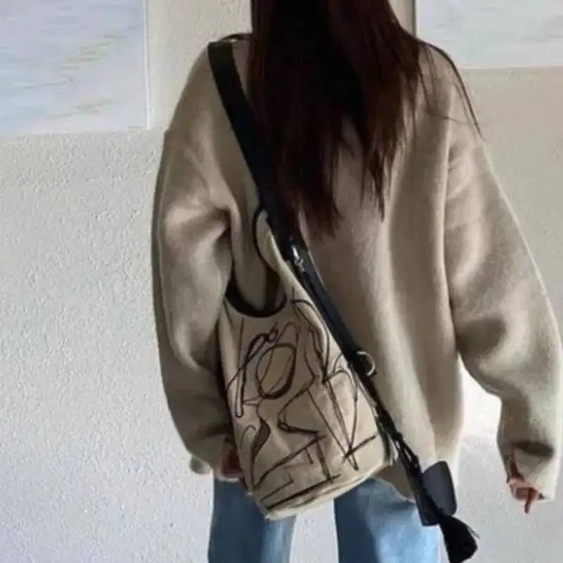 Bloom Casual Bucket Messenger Bag Women Haruku Hot Girls Canvas Crossbody Purse Ladies Retro Shoulder Bags Aesthetic