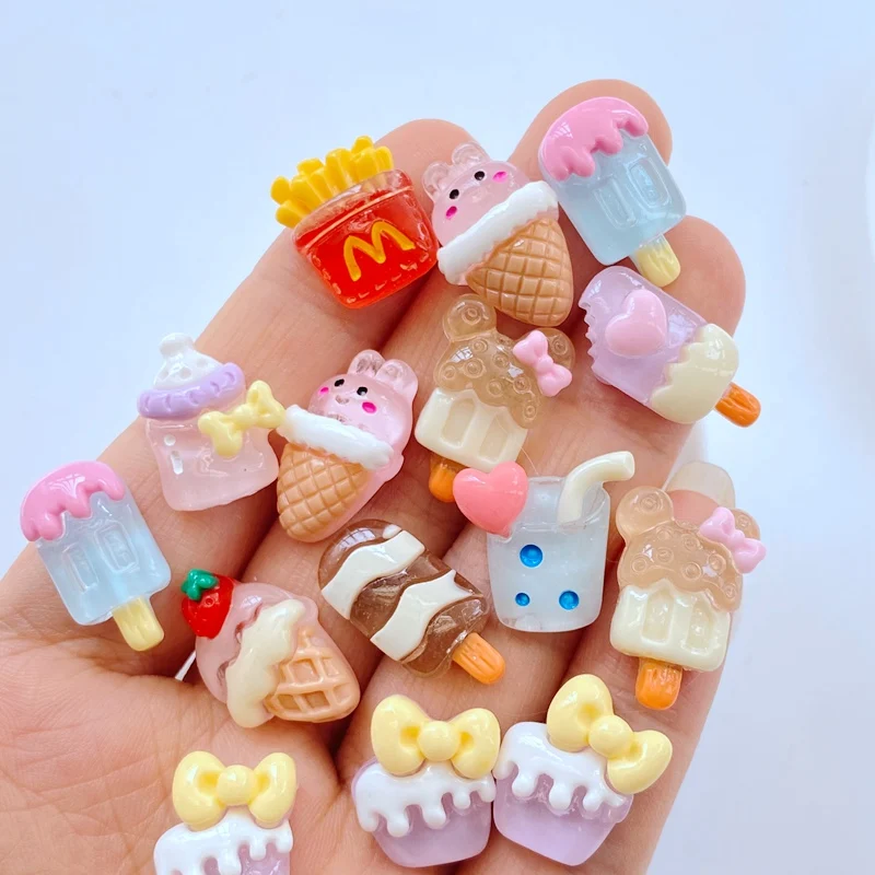 20pcs Resin Mini Cartoon ice cream bunny bottle popsicle Nail Flatback Rhinestone Applique DIY Wedding Scrapbook Decor Craft