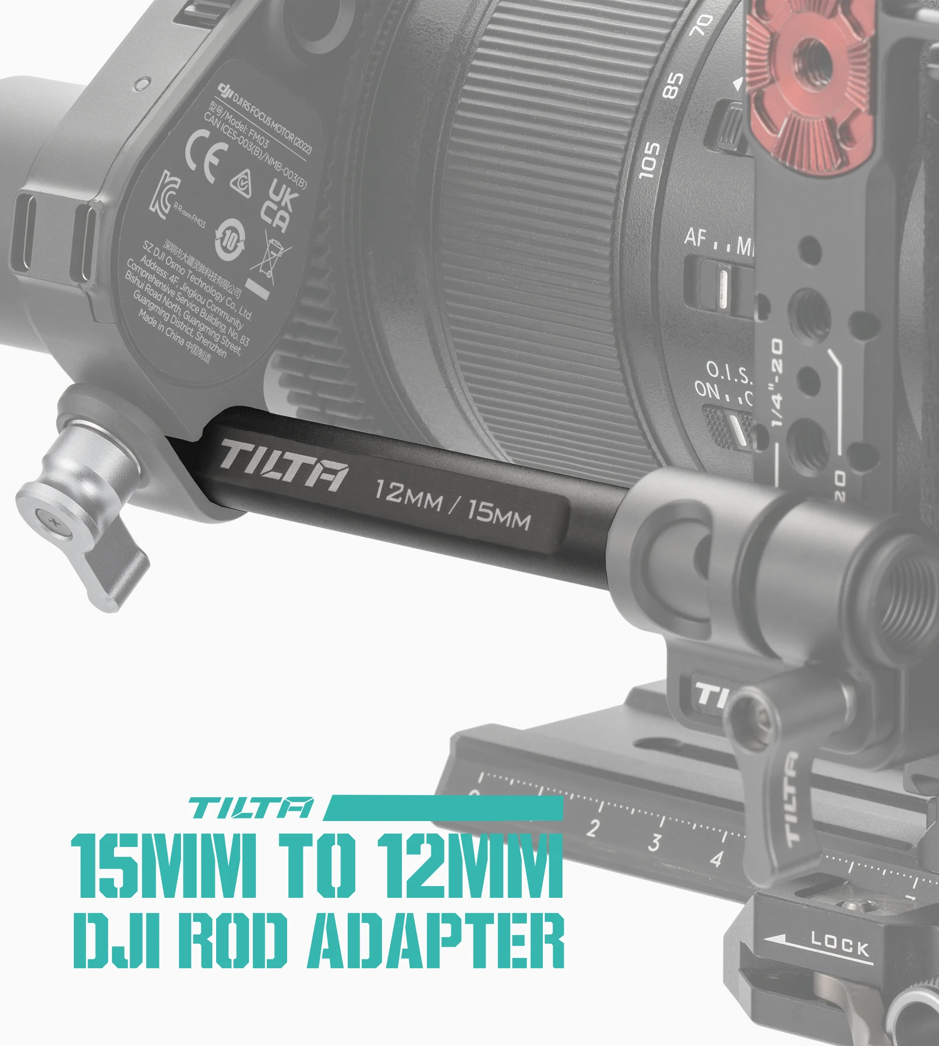 TILTA TA-15R-12R-B 15mm to 12mm DJI Rod Adapter 12cm /20cm Black for the DJI Follow Focus Motor